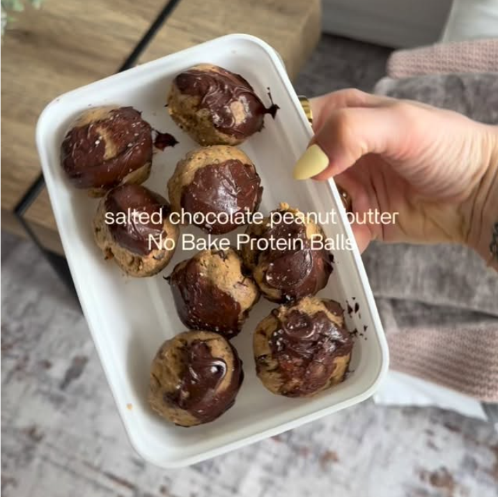 SALTED CHOCOLATE PEANUT BUTTER NO BAKE PROTEIN BALLS